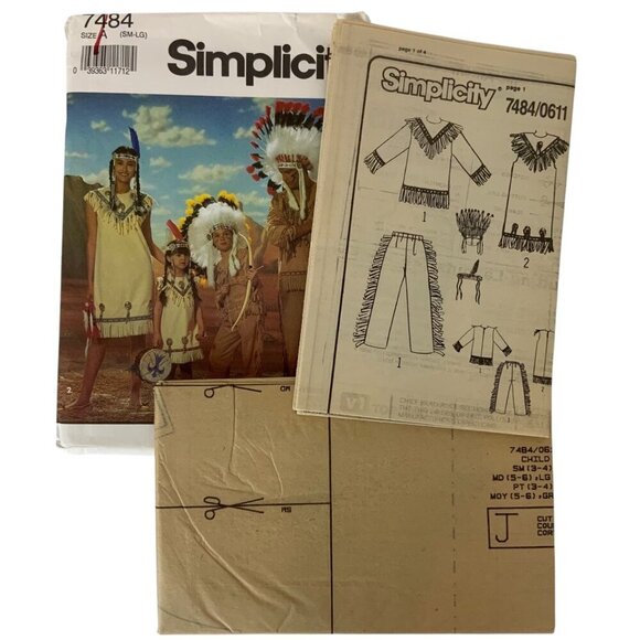 Simplicity 7484 Childrens Native American Costume Pattern Sizes S-M-L Vtg 1991 - Picture 3 of 3